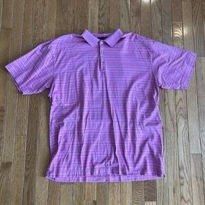 Tiger Woods Collection Nike Dri-Fit Pink Striped Golf Polo Shirt Mens Large